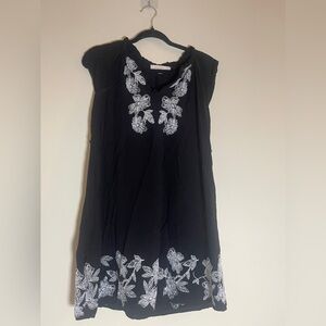 Loft Dress Womens Size XS Petites Black Floral Embroidered Sheath Summer Flowy
